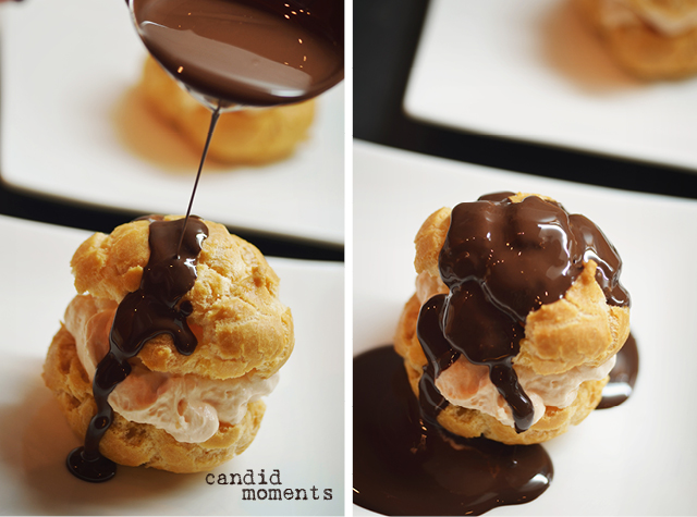 Profiteroles mit Orangencreme und Schokosauce